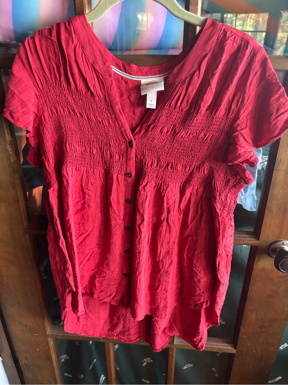 Knox Rose Red Button-Front Short Sleeve Blouse